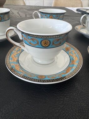Luxury Gold & Turquoise Porcelain Teacup and Saucer - Home Dining miniature